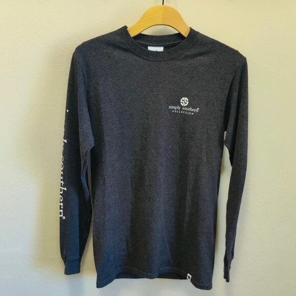 Simply Southern Texas State Long Sleeve Charcoal T-Shirt in Size Small - Picture 2 of 8